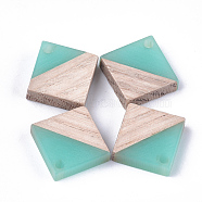 Resin & Wood Pendants, Rhombus, Turquoise, 16.5~17.5x17~18x3~4mm, Hole: 1.8mm, Side Length: 12~13mm(RESI-S358-31E)