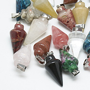 Natural & Synthetic Mixed Stone Pendants, with Stainless Steel Snap On Bails, Cone, 31~33x14~15mm, Hole: 6x4mm(G-T086-M)