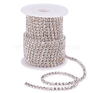 Brass Rhinestone Strass Chains, with Spool, Rhinestone Cup Chains, Silver Color Plated, Crystal, 4mm, about 10yards/roll(CHC-T001-SS18-01S)