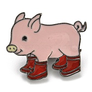 Pig in Rain Boots Enamel Pins, Platinum Tone Alloy Brooches, Red, 23.5x28x2mm(JEWB-C021-01B)