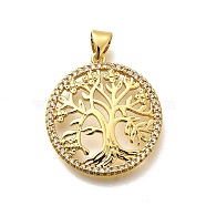 Rack Plating Brass Micro Pave Cubic Zirconia Pendants, Long-Lasting Plated, Lead Free & Cadmium Free, Tree of Life Charms, Real 18K Gold Plated, 24x22x3mm, Hole: 5x3mm(KK-L226-051G-06)