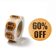 60% Off Discount Round Dot Roll Stickers, Self-Adhesive Paper Percent Off Stickers, for Retail Store, Coral, 66x27mm, Stickers: 25mm in diameter, 500pcs/roll(DIY-D078-05)
