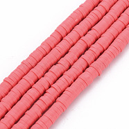 Handmade Polymer Clay Bead Strands, Heishi Beads, Disc/Flat Round, Salmon, 4x0.5~1mm, Hole: 1.5mm, about 320~447pcs/strand, 15.74~16.92 inch(CLAY-T002-4mm-72)