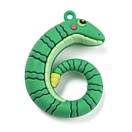 Cartoon PVC Plastic Big Pendants, Number 6 Charm, Snake, 52x38x16mm, Hole: 3mm(KY-M004-01G)