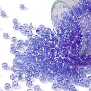 TOHO Round Seed Beads, Japanese Seed Beads, (168) Transparent AB Light Sapphire, 8/0, 3mm, Hole: 1mm, about 222pcs/bottle, 10g/bottle(SEED-JPTR08-0168)