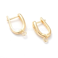 Brass Hoop Earring Findings with Latch Back Closure, with Horizontal Loop, Long-Lasting Plated, U Shape, Real 18K Gold Plated, 21x13x5.5mm, Hole: 1.5mm, Pin: 1mm(KK-H754-01G)