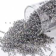 TOHO Round Seed Beads, Japanese Seed Beads, (266) Inside Color Gold Luster Crystal/Opaque Gray, 15/0, 1.5mm, Hole: 0.7mm, about 3000pcs/bottle, 10g/bottle(SEED-JPTR15-0266)