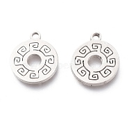 201 Stainless Steel Charms, Laser Cut, Flat Round with Greek Key Pattern, Stainless Steel Color, 12x10x1mm, Hole: 1.2mm(STAS-A047-07P)