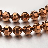 Electroplate Non-magnetic Synthetic Hematite Bead Strands, Bicone, Copper Plated, 6x6mm, Hole: 1mm, about 61pcs/strand, 15.7 inch(G-F300-31A-08)