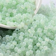 Glass Seed Beads, Imitation Cat Eye, Rondelle, Honeydew, 4x3.3mm, Hole: 1.4mm(SEED-M011-02A-14)