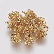 Brass Charms, Pine Cone, Nickel Free, Real 18K Gold Plated, 12x8mm, Hole: 2mm(X-KK-R037-230G)