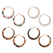 4 Pairs 4 Colors Cellulose Acetate(Resin) Hoop Earrings with Alloy Pins, Round Ring, Mixed Color, 46x4mm, 1 Pair/color(EJEW-AN0004-51)