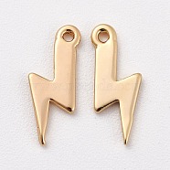 Long-Lasting Plated Brass Pendants, Real 18K Gold Plated, Nickel Free, Lightning Bolt Charms, 11x4x0.6mm, Hole: 0.8mm(KK-K204-092G-NF)