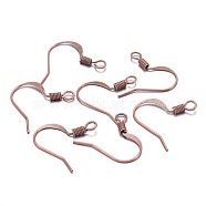 Brass French Earring Hooks, with Horizontal Loop, Flat Earring Hooks, Nickel Free, Red Copper, 17mm, Hole: 2mm(X-KK-Q366-RC-NF)