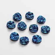Druzy Resin Cabochons, Flat Round, Dark Turquoise, 12x5mm(CRES-S040-12mm-6)