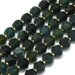 Natural Moss Agate Beads Strands, Faceted, Octagonal, 9~10.5x9~10.5x7.5~8.5mm, Hole: 1mm, about 36~40pcs/strand, 15.35~15.55 inch(39~39.5cm)(G-I376-A25-01)