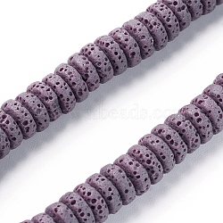 Natural Lava Rock Beads Strands, Dyed, Flat Round/Disc, Lilac, 8~8.5x3~4mm, Hole: 2mm, about 62 pcs/Strand, 7.87 inch(20 cm)(G-F671-02A-15)