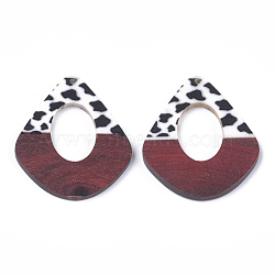 Printed Resin & Wood Pendants, teardrop, Creamy White, 48.5x41x3~4mm, Hole: 2mm(X-RESI-S358-64)