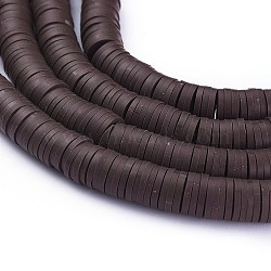 Flat Round Eco-Friendly Handmade Polymer Clay Beads, Disc Heishi Beads for Hawaiian Earring Bracelet Necklace Jewelry Making, Saddle Brown, 8x0.5~1mm, Hole: 2mm, about 380~400pcs/strand, 17.7 inch(CLAY-R067-8.0mm-38)