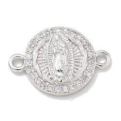 Rack Plating Brass Micro Pave Clear Cubic Zirconia Religion Virgin Mary Connector Charms, Long-Lasting Plated, Lead Free & Cadmium Free, Platinum, 12x17x2.8mm, Hole: 1.6mm(KK-L224-094P-05)