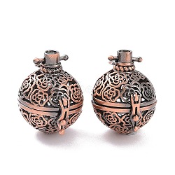 Hollow Brass Round with Rose Cage Pendants, For Chime Ball Pendant Necklaces Making, Cadmium Free & Nickel Free & Lead Free, Red Copper, 27x21mm, Hole: 6x6mm, inner diameter: 18mm(KK-F0305-R-NR)