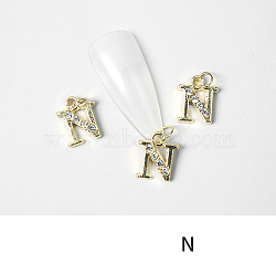 Alloy Rhinestone Cabochons, Nail Art Decoration Accessories, with Jump Ring, Letter, Golden, Letter.N, 11~14x5~12mm(MRMJ-T056-93G-N)