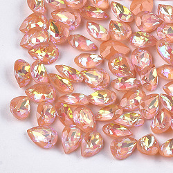 Pointed Back Resin Rhinestone Cabochons, Faceted, teardrop, Orange, 13.5~14x9.5~10x5.5mm, about 220pcs/bag(CRES-S380-10x14mm-C02)