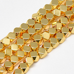 Electroplate Non-magnetic Synthetic Hematite Beads Strands, Polygon, Golden Plated, 4x4x4mm, Hole: 2mm, about 97pcs/strand, 15.7 inch(X-G-Q465-31G)