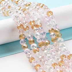 Glass Beads Strands, Faceted, Rondelle, Pearl Pink, 6x5mm, Hole: 1mm, about 85~88pcs/strand, 16.1~16.5 inch(41~42cm)(EGLA-A034-M6mm-23)