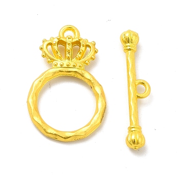 Rack Plating Alloy Toggle Clasps, Crown, Matte Gold Color, Crown Ring: 23.5x15x3.5mm, Hole: 1.2mm, T Bar: 24.5x5x3.5mm, Hole: 1.6mm