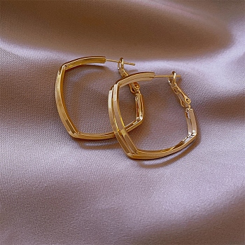 Alloy Earrings for Women, Rhombus, Golden, 18x11mm