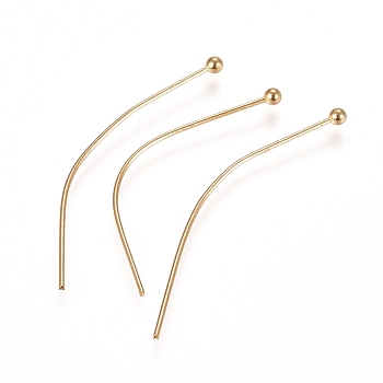 304 Stainless Steel Ball Head Pins, Real 24k Gold Plated, 35x0.6mm, 22 Gauge, Head: 1.8mm
