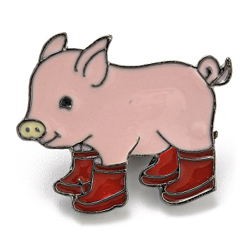 Pig in Rain Boots Enamel Pins, Platinum Tone Alloy Brooches, Red, 23.5x28x2mm