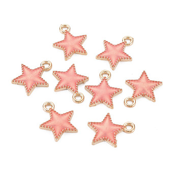 Alloy Enamel Charms, Star, Light Gold, Light Coral, 15x13x2mm, Hole: 1.6mm