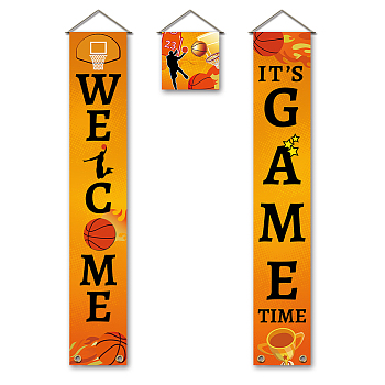 Polyester Hanging Sign for Home Office Front Door Porch Decorations, Rectangle & Square, Word Give Thanks, Orange, 180x30cm and 30x30cm, 3pcs/set