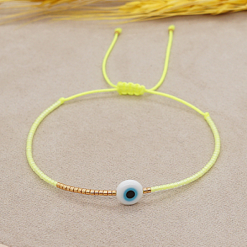 Adjustable Lanmpword Evil Eye Braided Bead Bracelet, Lime, 11 inch(28cm)