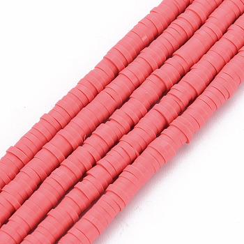 Handmade Polymer Clay Bead Strands, Heishi Beads, Disc/Flat Round, Salmon, 4x0.5~1mm, Hole: 1.5mm, about 320~447pcs/strand, 15.74~16.92 inch