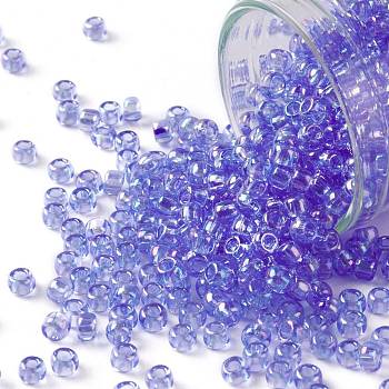 TOHO Round Seed Beads, Japanese Seed Beads, (168) Transparent AB Light Sapphire, 8/0, 3mm, Hole: 1mm, about 222pcs/bottle, 10g/bottle