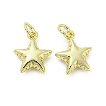 Rack Plating Brass Pendants, with Jump Ring, Cadmium Free & Lead Free, Long-Lasting Plated, Star Charms, Real 18K Gold Plated, 13x11x4.5mm, Hole: 3mm