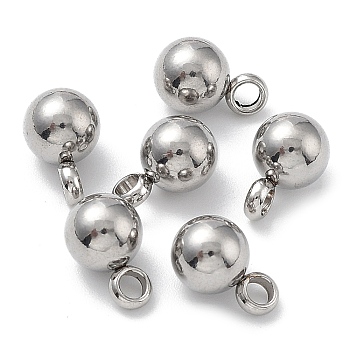 304 Stainless Steel Pendants, Round, Stainless Steel Color, 9x6mm, Hole: 2mm