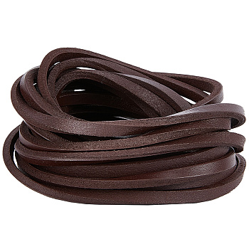 Flat Cowhide Leather Cord, for Jewelry Making, Coconut Brown, 7x4mm