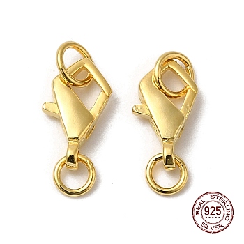 925 Sterling Silver Lobster Claw Clasps, with Jump Rings and 925 Stamp, Golden, 11x6.5x2.5mm