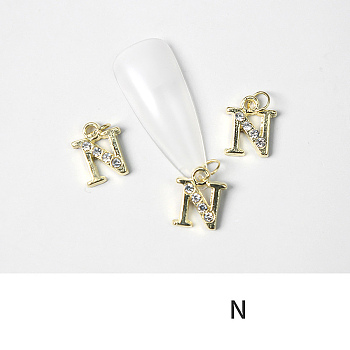 Alloy Rhinestone Cabochons, Nail Art Decoration Accessories, with Jump Ring, Letter, Golden, Letter.N, 11~14x5~12mm