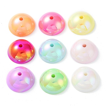 UV Plating Transparent Acrylic Beads, Iridescent, Luminous Beads, Glow in the Dark, Half Round, Mixed Color, 22.5x9.5mm, Hole: 2.8mm