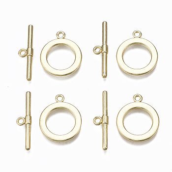 Alloy Toggle Clasps, Cadmium Free & Nickel Free & Lead Free, Ring, Real 16K Gold Plated, Ring: 19.5x16x1mm, Hole: 1.6mm, Bar: 24x6x2.5mm, Hole: 1.6mm