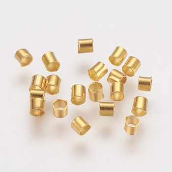 Brass Crimp Beads, Tube, Golden, 2x2x0.15mm, Hole: 1.5mm