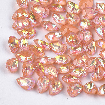 Pointed Back Resin Rhinestone Cabochons, Faceted, teardrop, Orange, 13.5~14x9.5~10x5.5mm, about 220pcs/bag