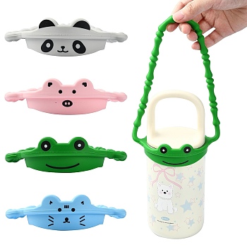 4Pcs 4 Colors Silicone Braided Cord Water Bottle Handle Strap, Cute Animal Holder, Mixed Color, 202x115x30.5mm, 1pc/color