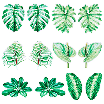 Waterproof PVC Anti-collision Window Stickers, Glass Door Protection Window Stickers, Mixed Leaf Patterns, Lime Green, 9~14x6.8~14.2x0.05cm, 12pcs/set