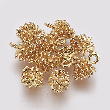 Brass Charms, Pine Cone, Nickel Free, Real 18K Gold Plated, 12x8mm, Hole: 2mm